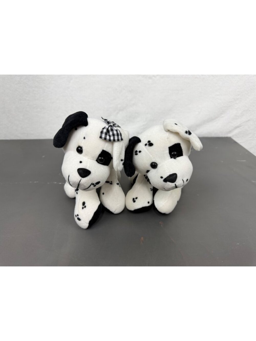 Vintage Commonwealth Dalmatian Puppy Plush Pair With Checkered Bow
